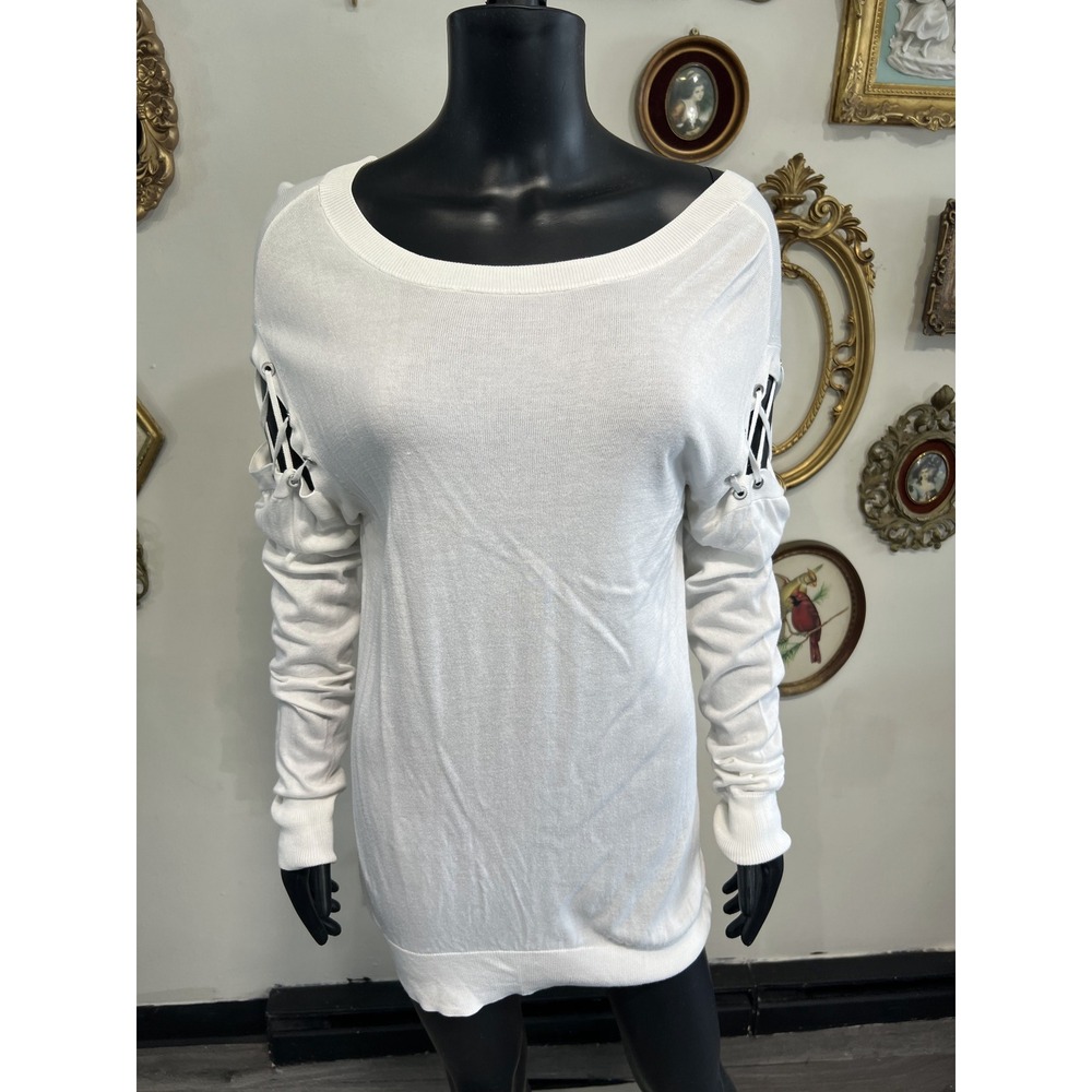 IRO White Lace-Up Sleeve Knit Sweater Size M